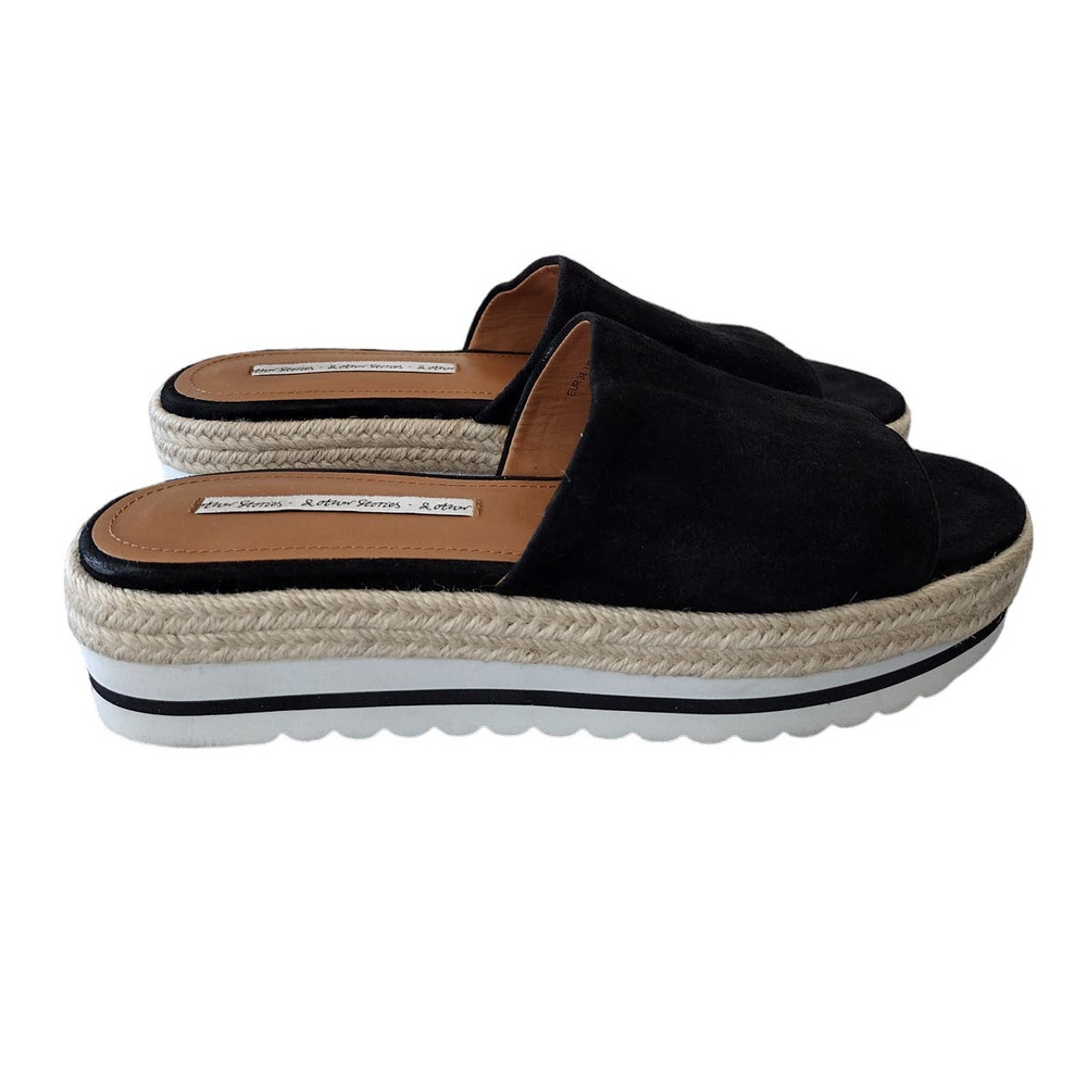 & Other Stories | Black Suede Platform Slip-On Espadrille Sandals